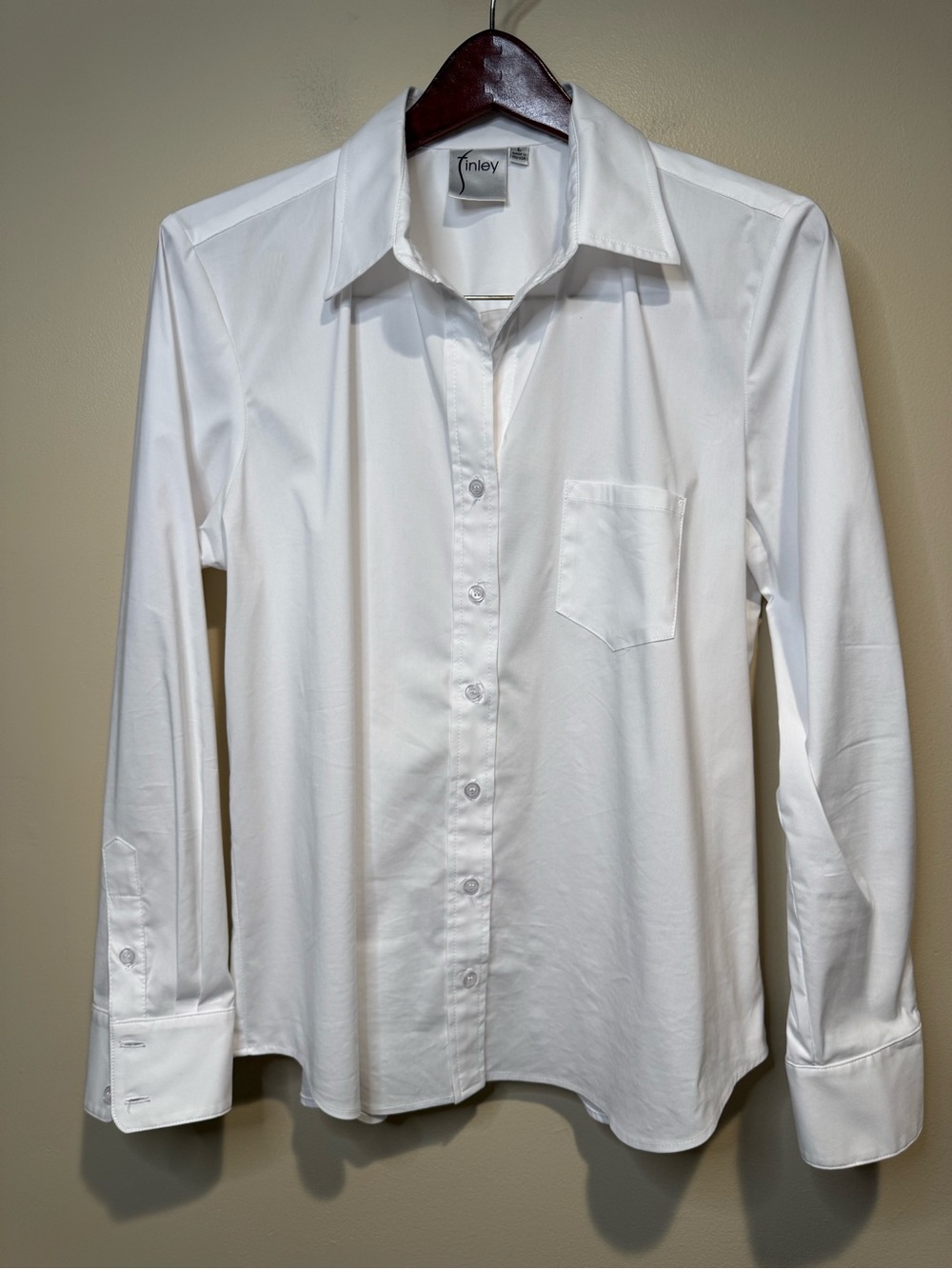 Finley Alex Silky Poplin White Button Down Blouse SIZE large